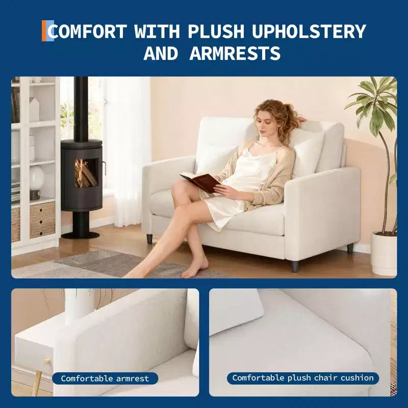 51.9 Sofa Accent Chair, Chenille Loveseat Reading Couch for Bedroom, Tool-Free Setup Living Room Accent Couch, Comfy Arm Chair for Living Room