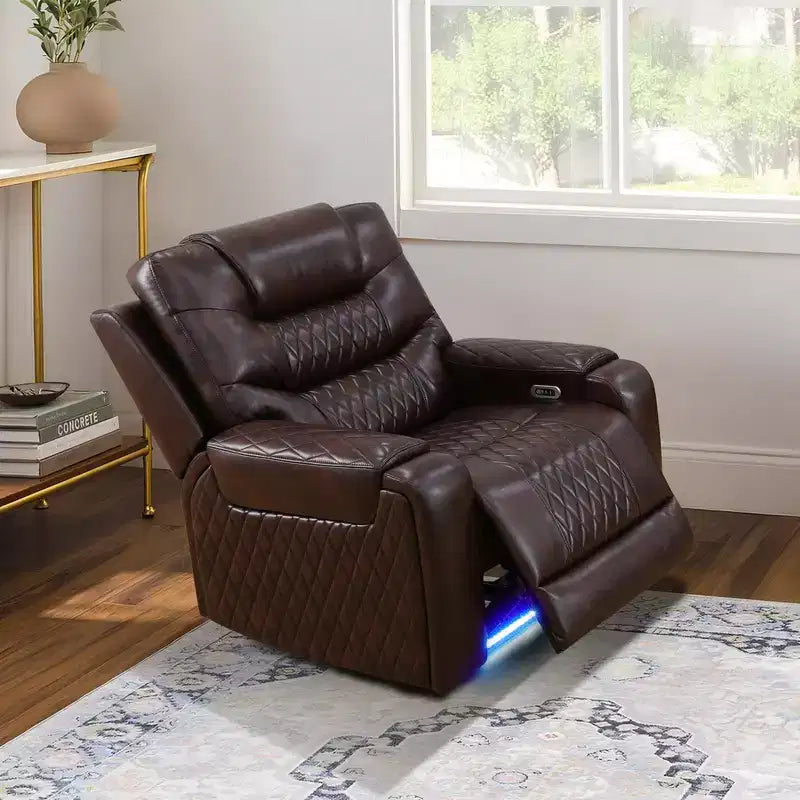 MAYEERTY Power Recliner Chair, Electric Leather Reclining Chair with USB Charging, Adjustable Backrest for Living Room, Brown