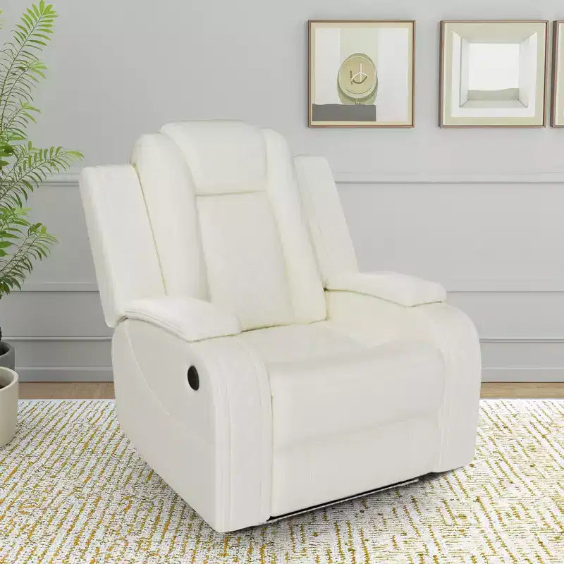 MAYEERTY Power Recliner Chair, Electric Leather Reclining Chair with USB Charging, Storage Armrest & Adjustable Backrest for Living Room, White
