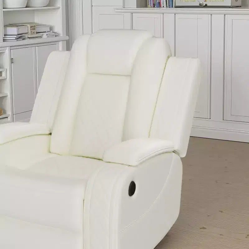 MAYEERTY Power Recliner Chair, Electric Leather Reclining Chair with USB Charging, Storage Armrest & Adjustable Backrest for Living Room, White