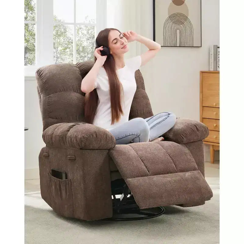 COZONY Adult Swivel Rocker Recliner Chair, Overstuffed Chenille Glider, Manual Tilt, Footrest, 360 Swivel, Living Room/Nursery