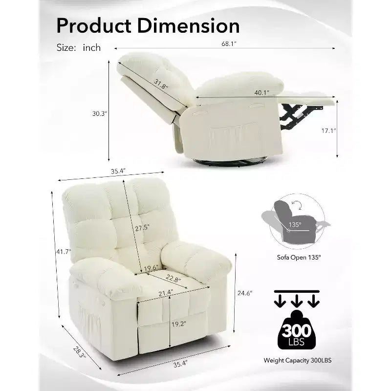 COZONY Adult Swivel Rocker Recliner Chair, Overstuffed Chenille Glider, Manual Tilt, Footrest, 360 Swivel, Living Room/Nursery