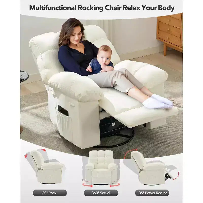 COZONY Adult Swivel Rocker Recliner Chair, Overstuffed Chenille Glider, Manual Tilt, Footrest, 360 Swivel, Living Room/Nursery