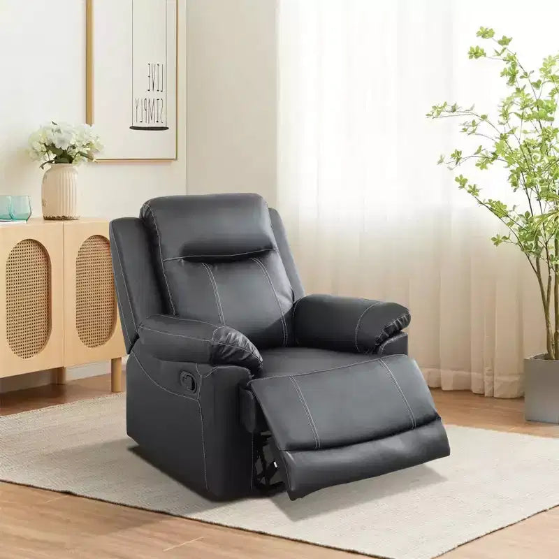MAYEERTY Recliner Chair, Breathable Semi-PU Leather Reclining Chair with Adjustable Backrest for Living Room, Black