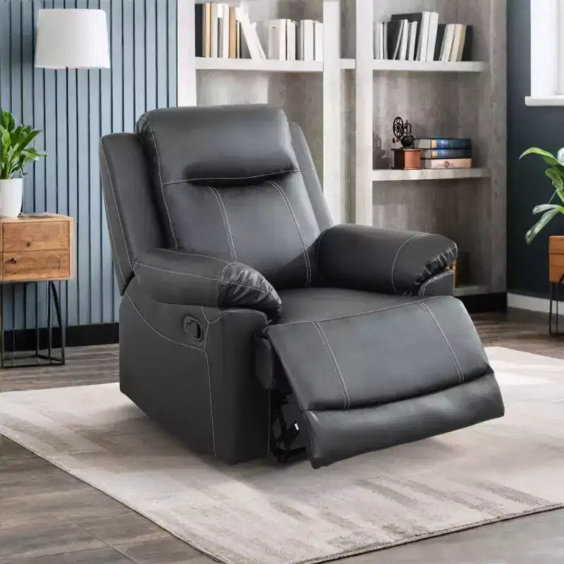 MAYEERTY Recliner Chair, Breathable Semi-PU Leather Reclining Chair with Adjustable Backrest for Living Room, Black