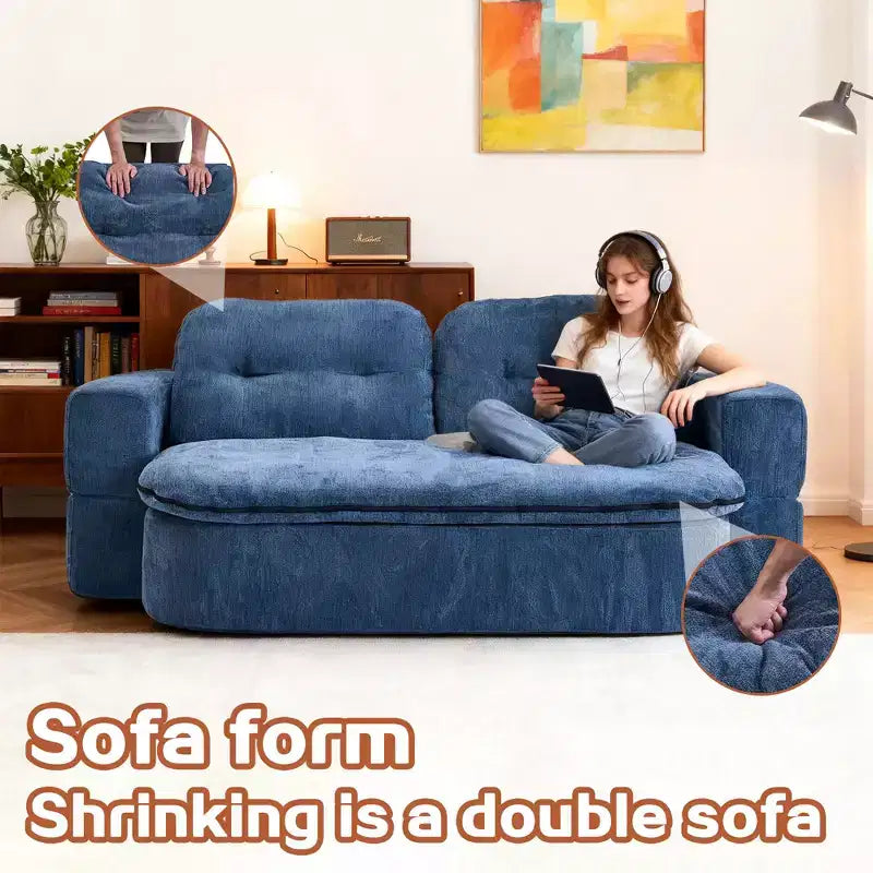 Okak Modern Convertible Chenille Fabric Floor Futon Sofa for Living Room Bedroom,Rest Chair Sleeper Sofa with Comfy Backrest & Pillows