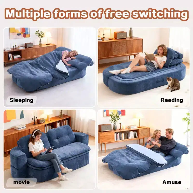 Okak Modern Convertible Chenille Fabric Floor Futon Sofa for Living Room Bedroom,Rest Chair Sleeper Sofa with Comfy Backrest & Pillows