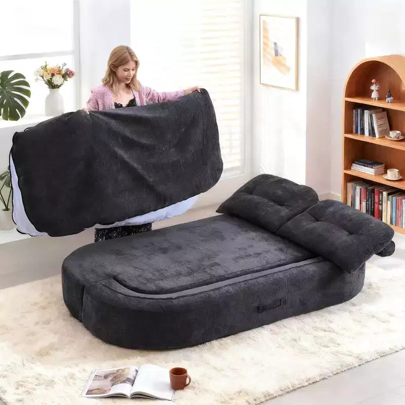 Okak Modern Convertible Chenille Fabric Floor Futon Sofa for Living Room Bedroom,Rest Chair Sleeper Sofa with Comfy Backrest & Pillows