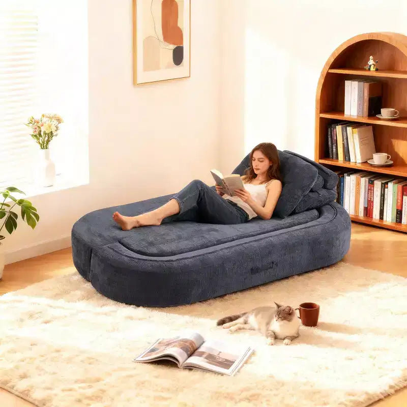 Okak Modern Convertible Chenille Fabric Floor Futon Sofa for Living Room Bedroom,Rest Chair Sleeper Sofa with Comfy Backrest & Pillows