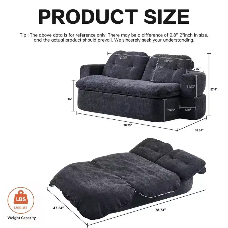 Okak Modern Convertible Chenille Fabric Floor Futon Sofa for Living Room Bedroom,Rest Chair Sleeper Sofa with Comfy Backrest & Pillows