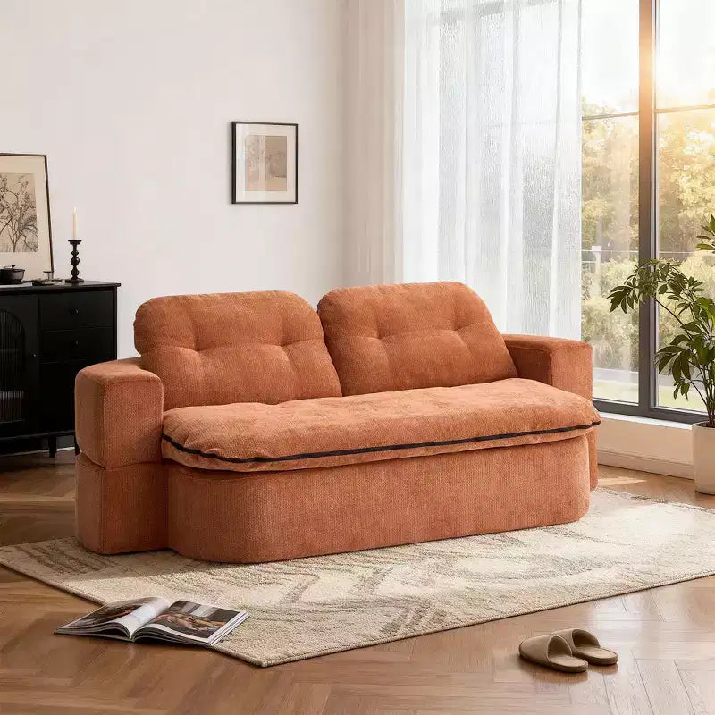 Okak Modern Convertible Chenille Fabric Floor Futon Sofa for Living Room Bedroom,Rest Chair Sleeper Sofa with Comfy Backrest & Pillows