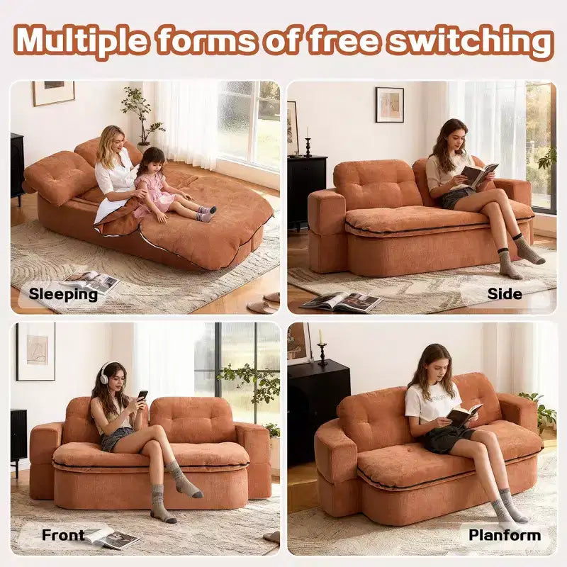 Okak Modern Convertible Chenille Fabric Floor Futon Sofa for Living Room Bedroom,Rest Chair Sleeper Sofa with Comfy Backrest & Pillows