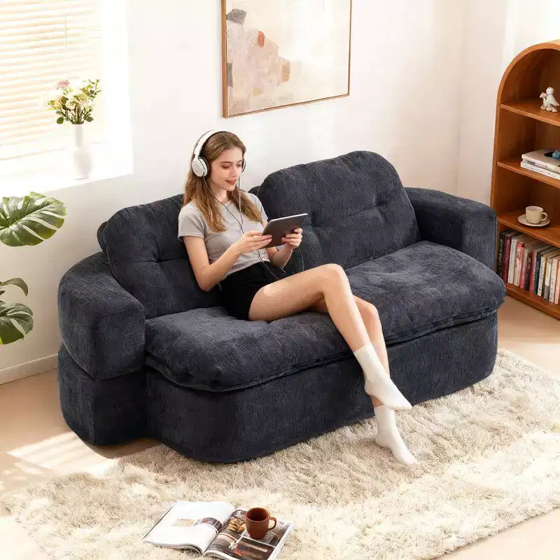 Okak Modern Convertible Chenille Fabric Floor Futon Sofa for Living Room Bedroom,Rest Chair Sleeper Sofa with Comfy Backrest & Pillows