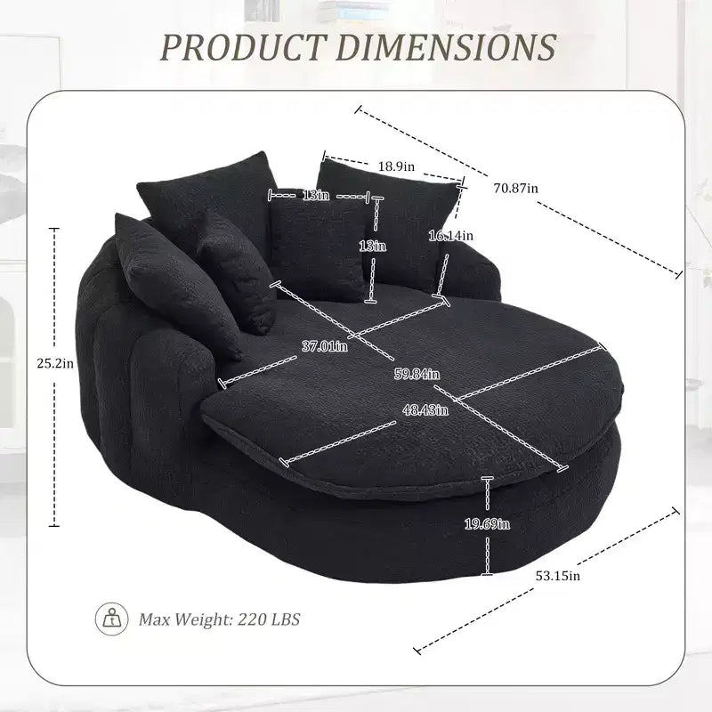 Okak Modern Oversized Chenille Fabric Oval Bean Bag Sofa for Living Room Bedroom,Rest Chair Sleeper Sofa with Comfy Backrest & Pillows