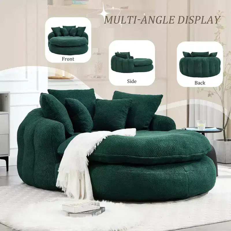 Okak Modern Oversized Chenille Fabric Oval Bean Bag Sofa for Living Room Bedroom,Rest Chair Sleeper Sofa with Comfy Backrest & Pillows