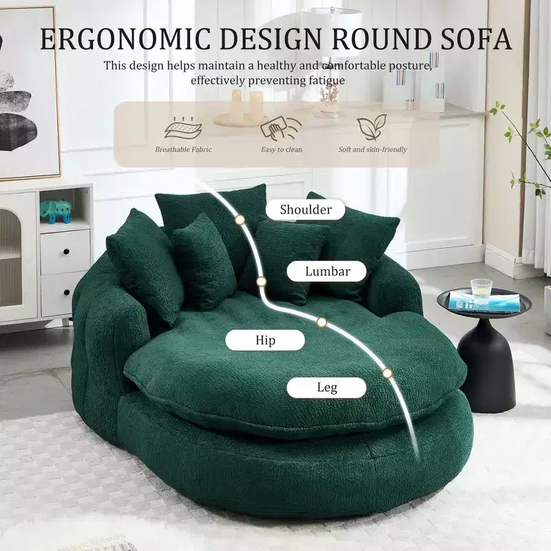 Okak Modern Oversized Chenille Fabric Oval Bean Bag Sofa for Living Room Bedroom,Rest Chair Sleeper Sofa with Comfy Backrest & Pillows