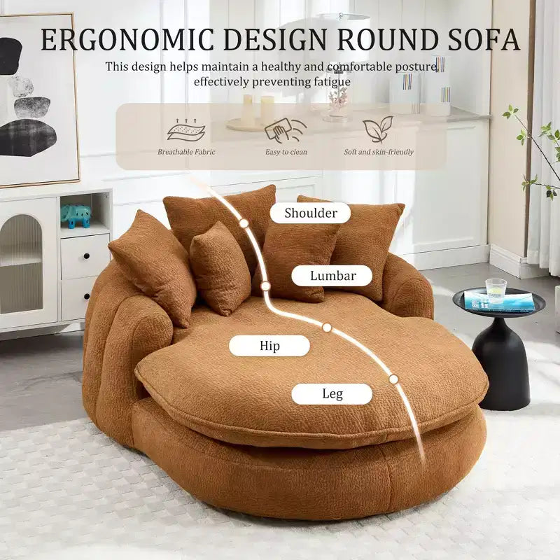Okak Modern Oversized Chenille Fabric Oval Bean Bag Sofa for Living Room Bedroom,Rest Chair Sleeper Sofa with Comfy Backrest & Pillows