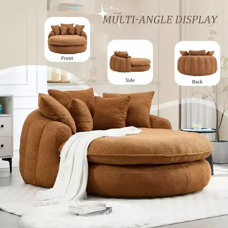 Okak Modern Oversized Chenille Fabric Oval Bean Bag Sofa for Living Room Bedroom,Rest Chair Sleeper Sofa with Comfy Backrest & Pillows