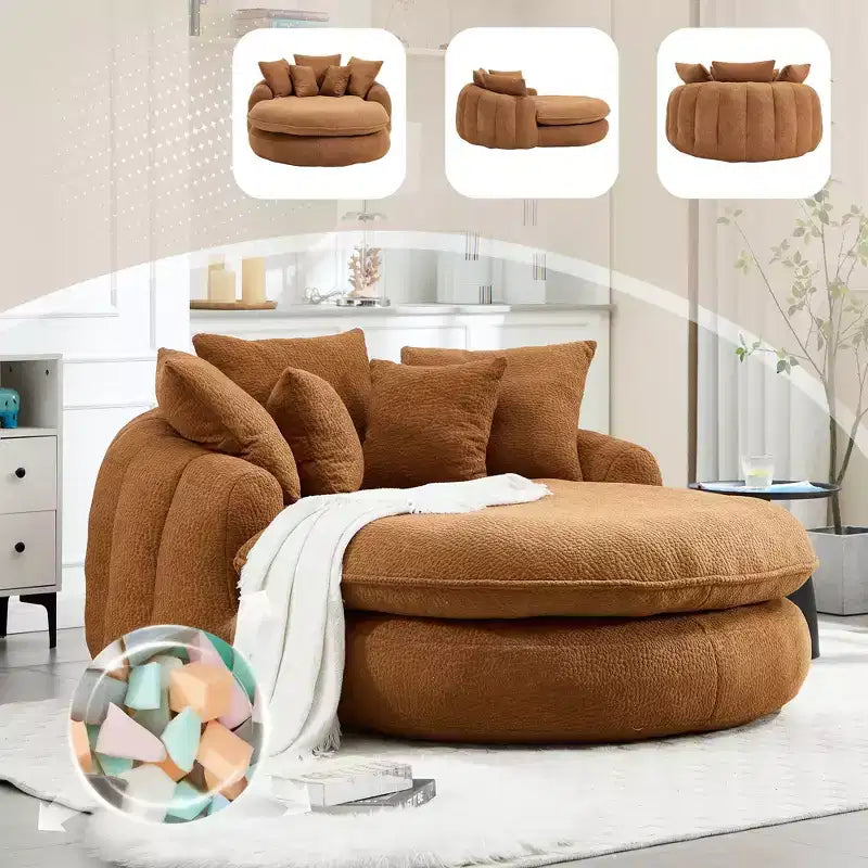Okak Modern Oversized Chenille Fabric Oval Bean Bag Sofa for Living Room Bedroom,Rest Chair Sleeper Sofa with Comfy Backrest & Pillows