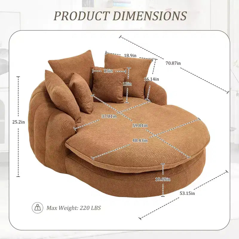 Okak Modern Oversized Chenille Fabric Oval Bean Bag Sofa for Living Room Bedroom,Rest Chair Sleeper Sofa with Comfy Backrest & Pillows