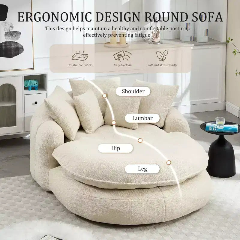 Okak Modern Oversized Chenille Fabric Oval Bean Bag Sofa for Living Room Bedroom,Rest Chair Sleeper Sofa with Comfy Backrest & Pillows