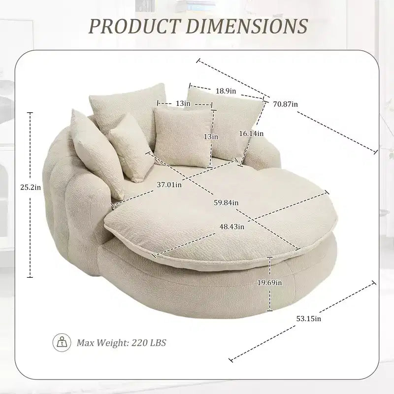 Okak Modern Oversized Chenille Fabric Oval Bean Bag Sofa for Living Room Bedroom,Rest Chair Sleeper Sofa with Comfy Backrest & Pillows