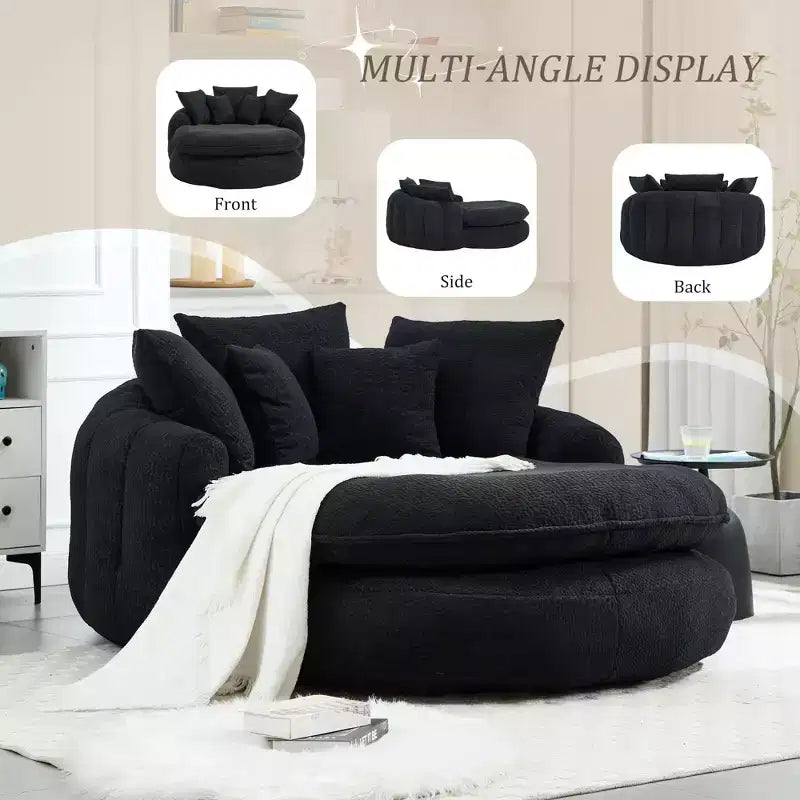 Okak Modern Oversized Chenille Fabric Oval Bean Bag Sofa for Living Room Bedroom,Rest Chair Sleeper Sofa with Comfy Backrest & Pillows