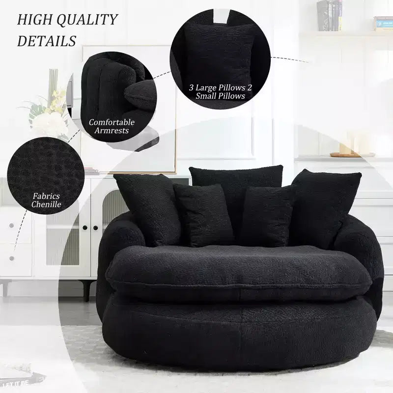 Okak Modern Oversized Chenille Fabric Oval Bean Bag Sofa for Living Room Bedroom,Rest Chair Sleeper Sofa with Comfy Backrest & Pillows