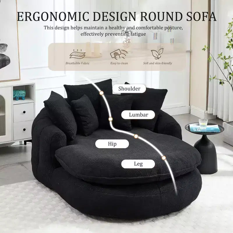 Okak Modern Oversized Chenille Fabric Oval Bean Bag Sofa for Living Room Bedroom,Rest Chair Sleeper Sofa with Comfy Backrest & Pillows