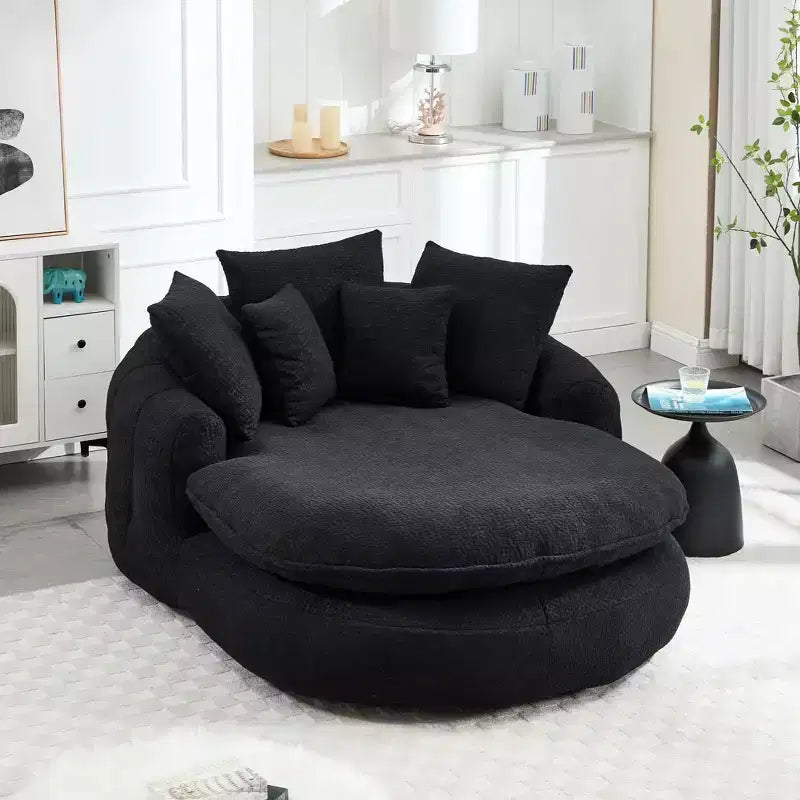 Sofá Puf Ovalado Moderno y Extra Grande de Tela de Chenilla Okak para Sala de Estar, Dormitorio, Sofá Cama con Respaldo Cómodo y Almohadas