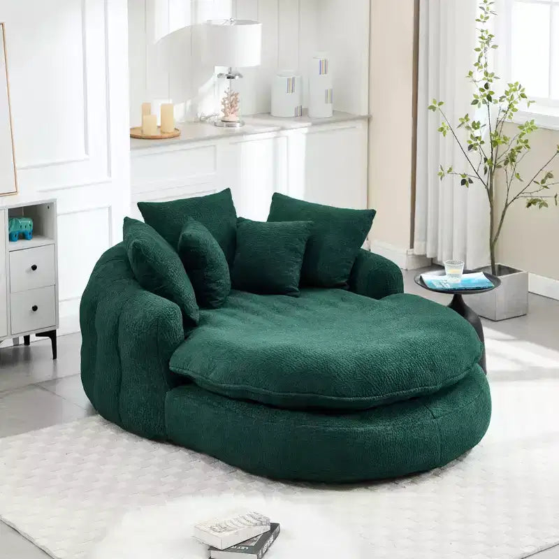Sofá Puf Ovalado Moderno y Extra Grande de Tela de Chenilla Okak para Sala de Estar, Dormitorio, Sofá Cama con Respaldo Cómodo y Almohadas
