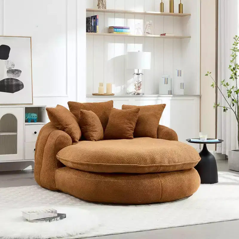 Sofá Puf Ovalado Moderno y Extra Grande de Tela de Chenilla Okak para Sala de Estar, Dormitorio, Sofá Cama con Respaldo Cómodo y Almohadas
