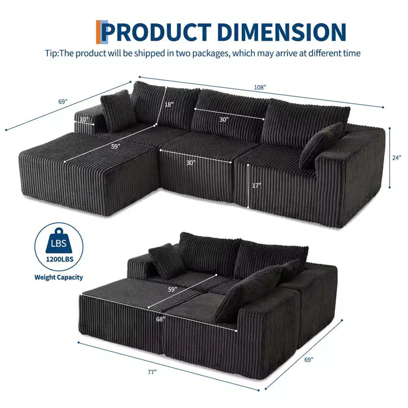 Corduroy Sponge Compression Sofa,Modular Sectional Sofa, with Deep Seat, Comfy Memory Foam Sofa for Living Room Bedroom