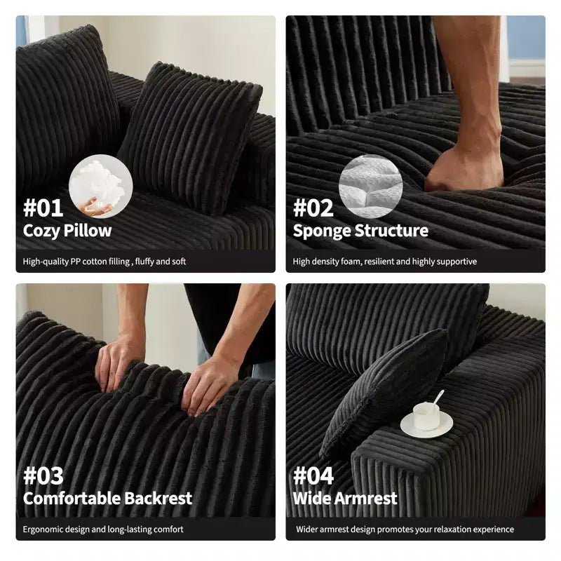 Corduroy Sponge Compression Sofa,Modular Sectional Sofa, with Deep Seat, Comfy Memory Foam Sofa for Living Room Bedroom