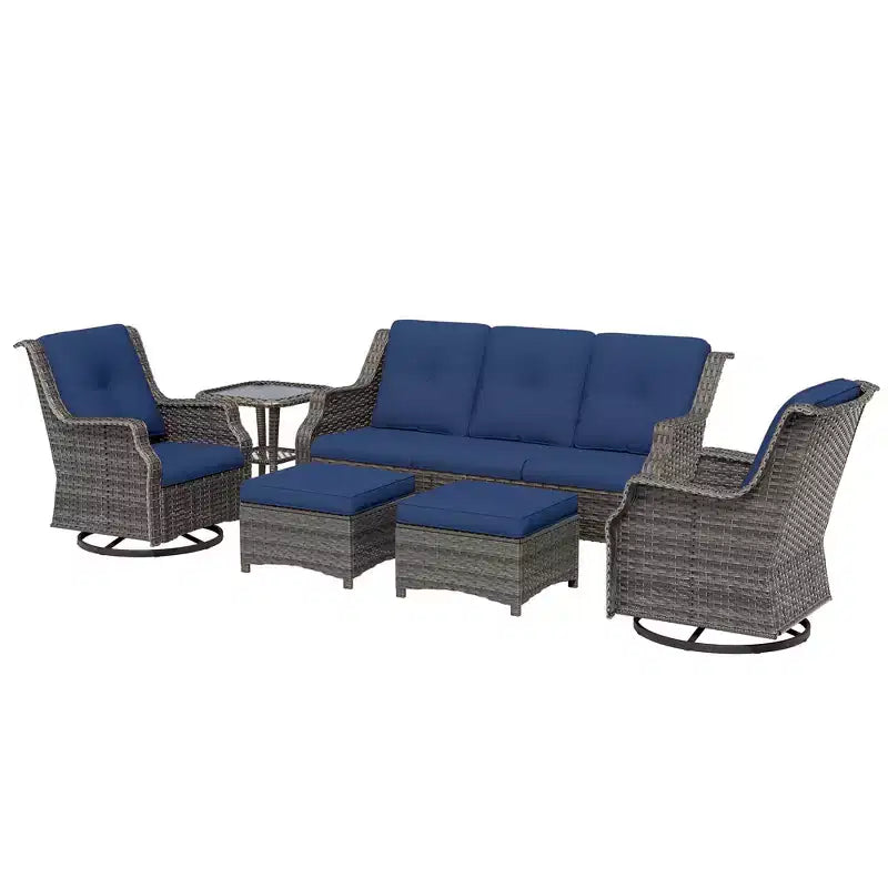 UPTIOT 6-Pieces Wicker Outdoor Patio Furniture Set Rattan Chair Wicker Set