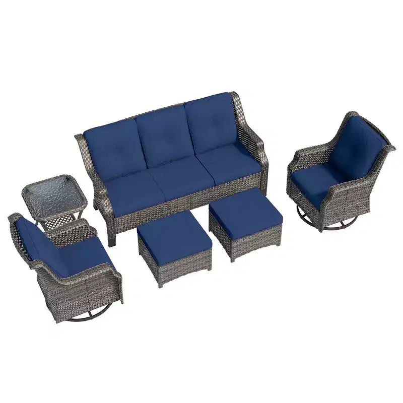 UPTIOT 6-Pieces Wicker Outdoor Patio Furniture Set Rattan Chair Wicker Set