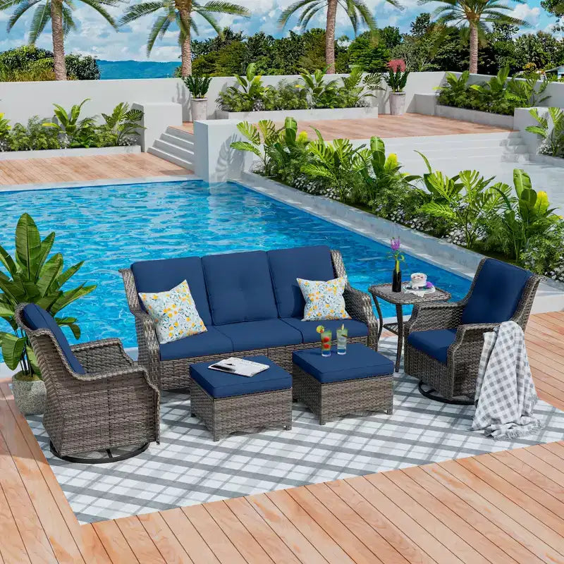 UPTIOT 6-Pieces Wicker Outdoor Patio Furniture Set Rattan Chair Wicker Set