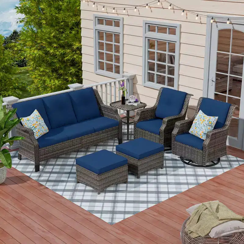 UPTIOT 6-Pieces Wicker Outdoor Patio Furniture Set Rattan Chair Wicker Set
