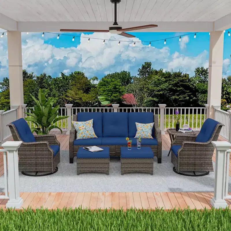 UPTIOT 6-Pieces Wicker Outdoor Patio Furniture Set Rattan Chair Wicker Set