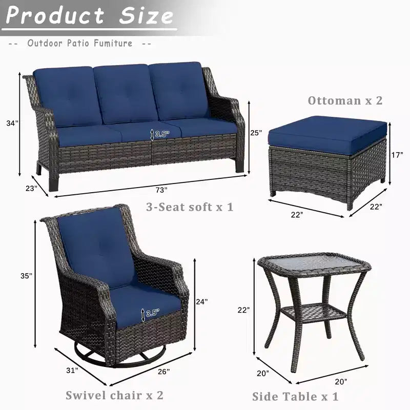 UPTIOT 6-Pieces Wicker Outdoor Patio Furniture Set Rattan Chair Wicker Set