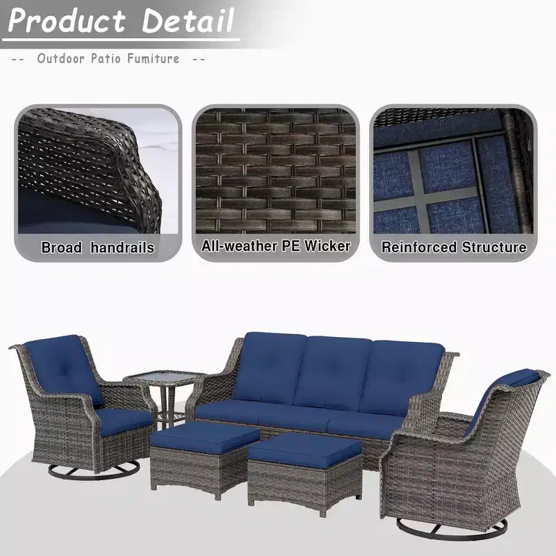 UPTIOT 6-Pieces Wicker Outdoor Patio Furniture Set Rattan Chair Wicker Set
