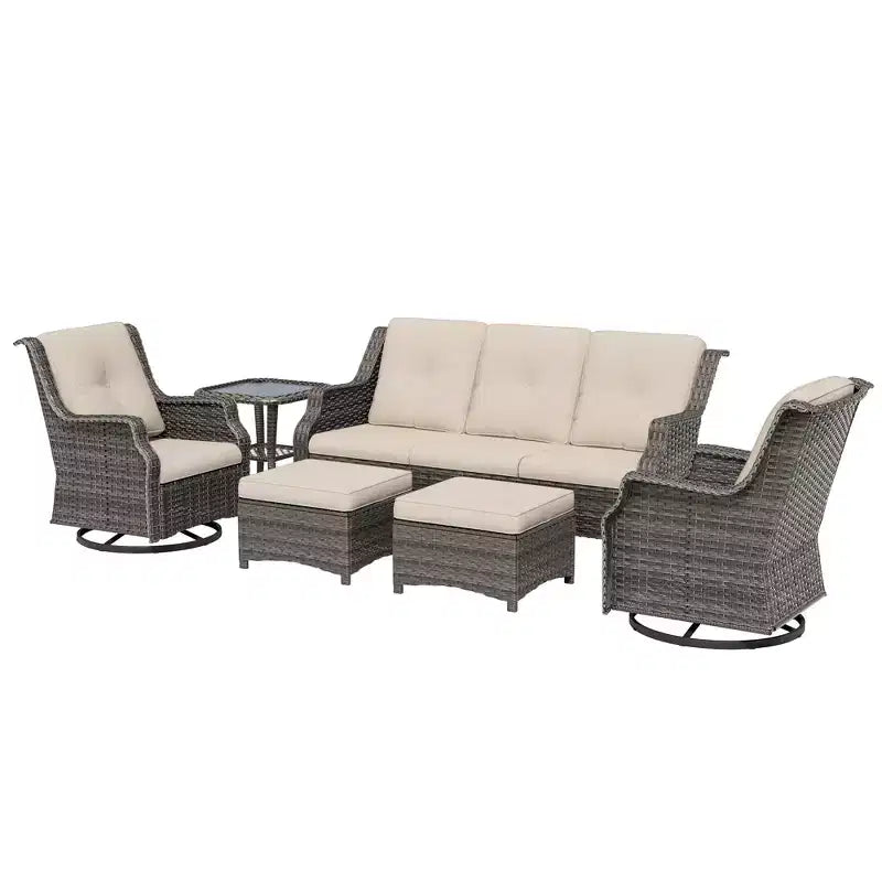 UPTIOT 6-Pieces Wicker Outdoor Patio Furniture Set Rattan Chair Wicker Set