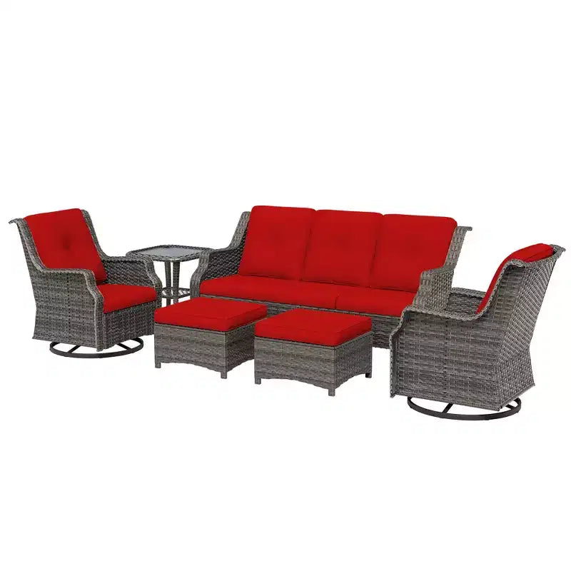 UPTIOT 6-Pieces Wicker Outdoor Patio Furniture Set Rattan Chair Wicker Set