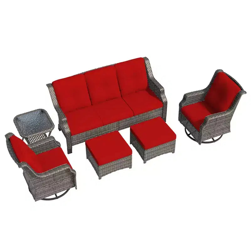 UPTIOT 6-Pieces Wicker Outdoor Patio Furniture Set Rattan Chair Wicker Set