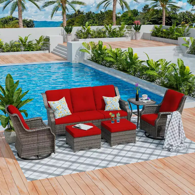 UPTIOT 6-Pieces Wicker Outdoor Patio Furniture Set Rattan Chair Wicker Set