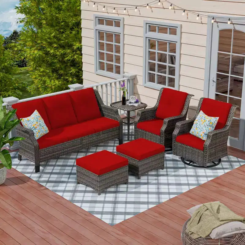 UPTIOT 6-Pieces Wicker Outdoor Patio Furniture Set Rattan Chair Wicker Set