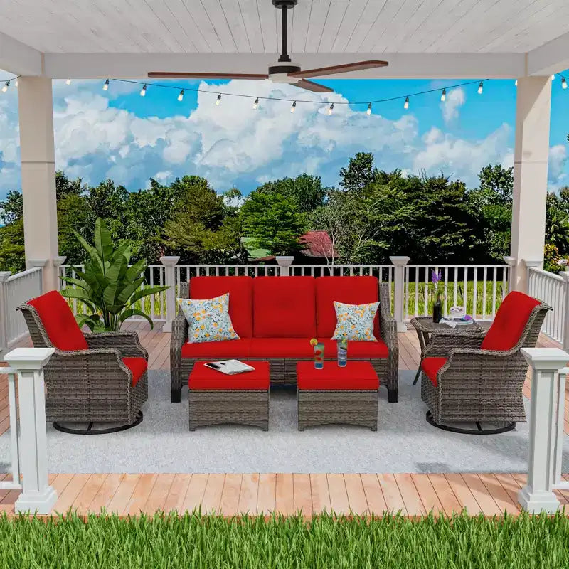 UPTIOT 6-Pieces Wicker Outdoor Patio Furniture Set Rattan Chair Wicker Set