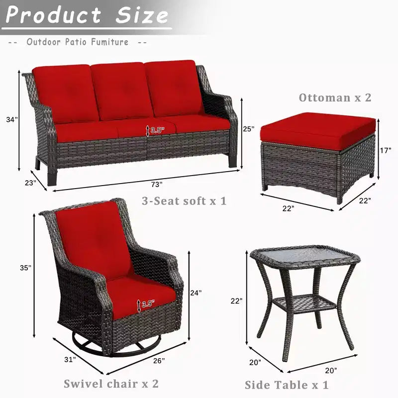 UPTIOT 6-Pieces Wicker Outdoor Patio Furniture Set Rattan Chair Wicker Set