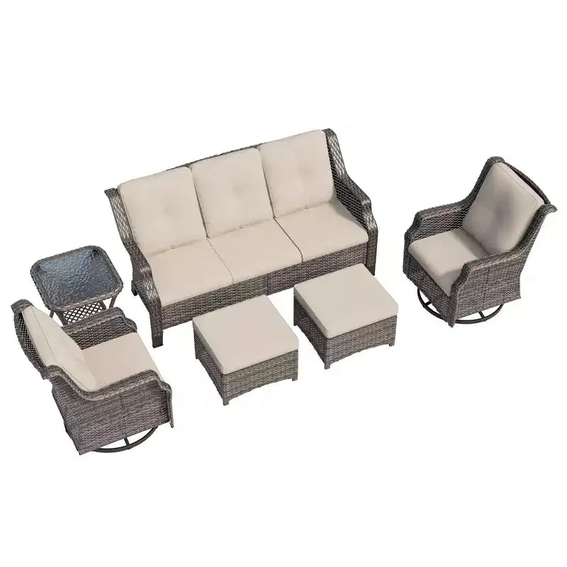 UPTIOT 6-Pieces Wicker Outdoor Patio Furniture Set Rattan Chair Wicker Set