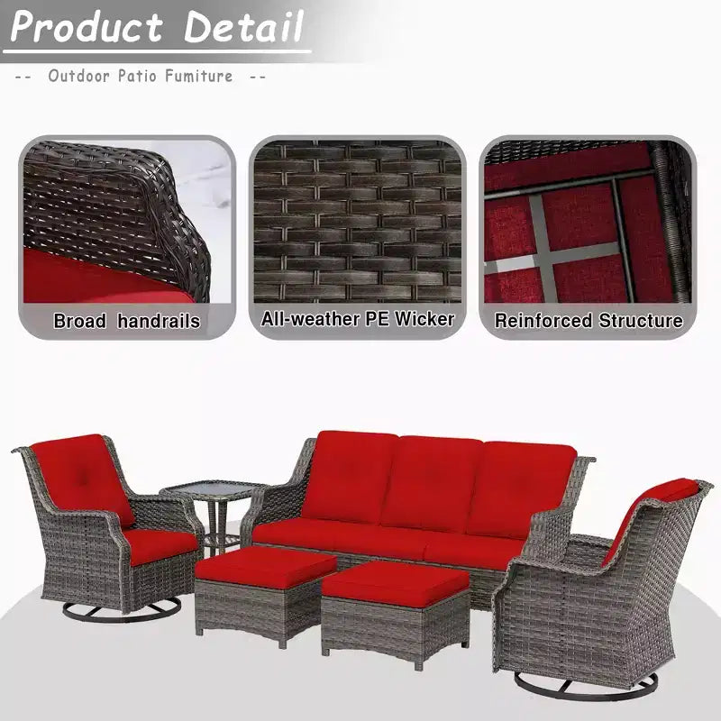 UPTIOT 6-Pieces Wicker Outdoor Patio Furniture Set Rattan Chair Wicker Set